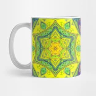 Mosaic Mandala Flower Yellow Pink and Green Mug